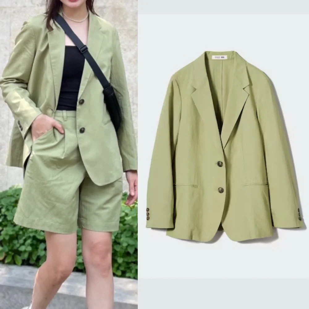 Uniqlo Comptoir Des Cotonniers Linen Blend Blazer Jacket Sage Green Small